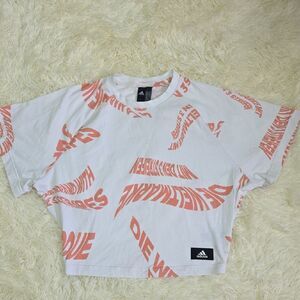 5 For $25 Adidas White Tee with Orange Graphics